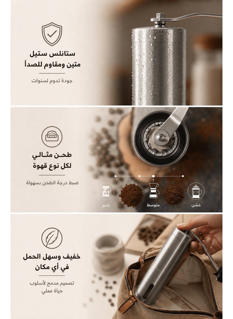 Manual Coffee Grinder with Adjustable Grind Settings for Arabic & Turkish Coffee,  Food-Grade 304 Stainless Steel Quiet Hand Grinder,  Portable Compact Mill for Home, Camping, Travel –  Suitable for Coffee Lovers, Outdoor Use & Gift - Image 4