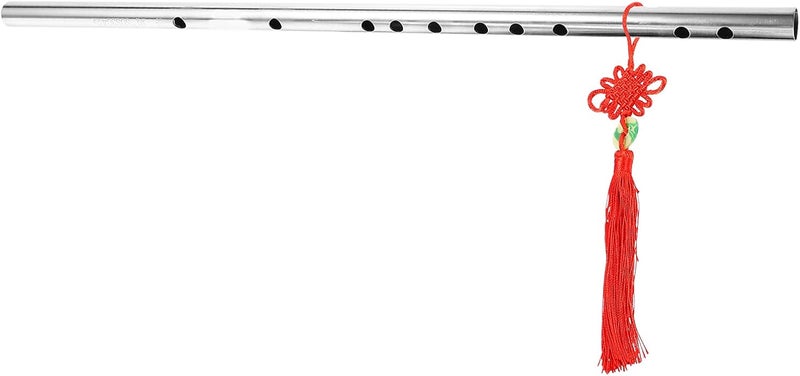 comfrt Metal Flute Stainless Steel 8 Hole Traditional Chinese Musical Instrument Vintage Flute Dizi with Chinese Knot - Image 1