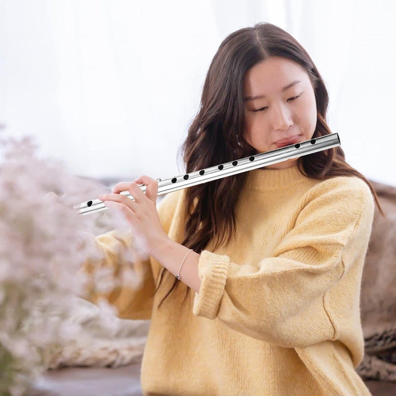 comfrt Metal Flute Stainless Steel 8 Hole Traditional Chinese Musical Instrument Vintage Flute Dizi with Chinese Knot - Image 3