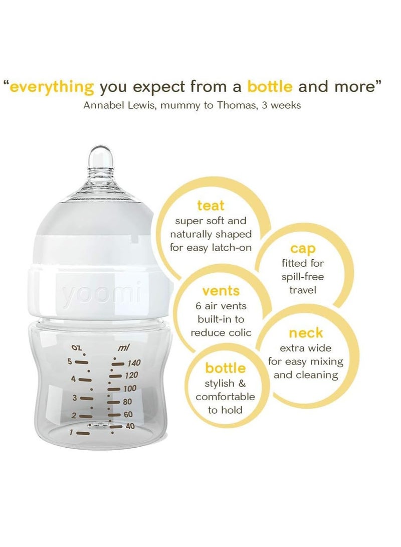Yoomi Anti-Colic Baby Feeding Bottles – 140ml, BPA Free, Soft Teat, 6 Anti-Colic Vents, Wide Neck for Easy Filling & Cleaning, Spill-Free Cap, Ideal for Bottle & Breastfeeding Transition - Image 1