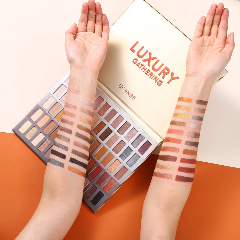 UCANBE Luxury Gathering Neutral Eyeshadow Makeup Palette, Naked Shimmer Matte Metallic Glitter Subtle Eyes Shadow,High Pigmented Nudes Creamy Smokey Pallet Set - Image 4