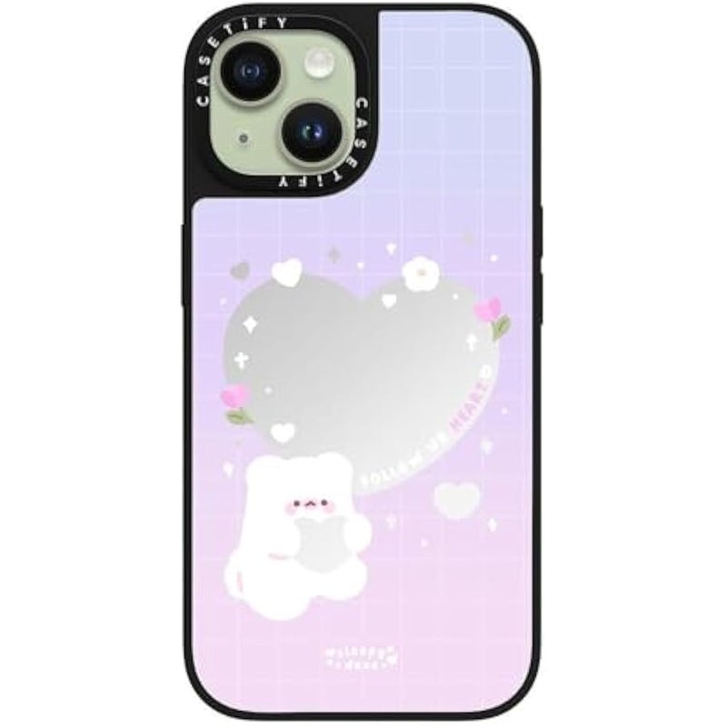 Casetify Mirror iPhone 15 Case 【Reflective / 4.9ft Drop Protection/Compatible with Magsafe】 - Follow ur Heart by sleepydaze - Silver on Black - Image 3