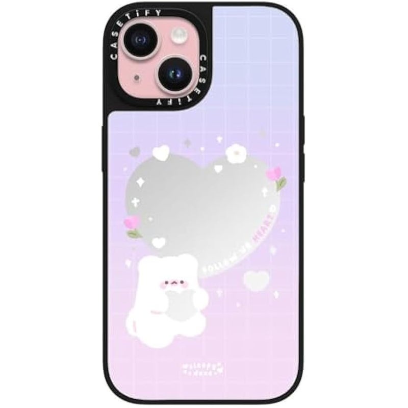 Casetify Mirror iPhone 15 Case 【Reflective / 4.9ft Drop Protection/Compatible with Magsafe】 - Follow ur Heart by sleepydaze - Silver on Black - Image 1