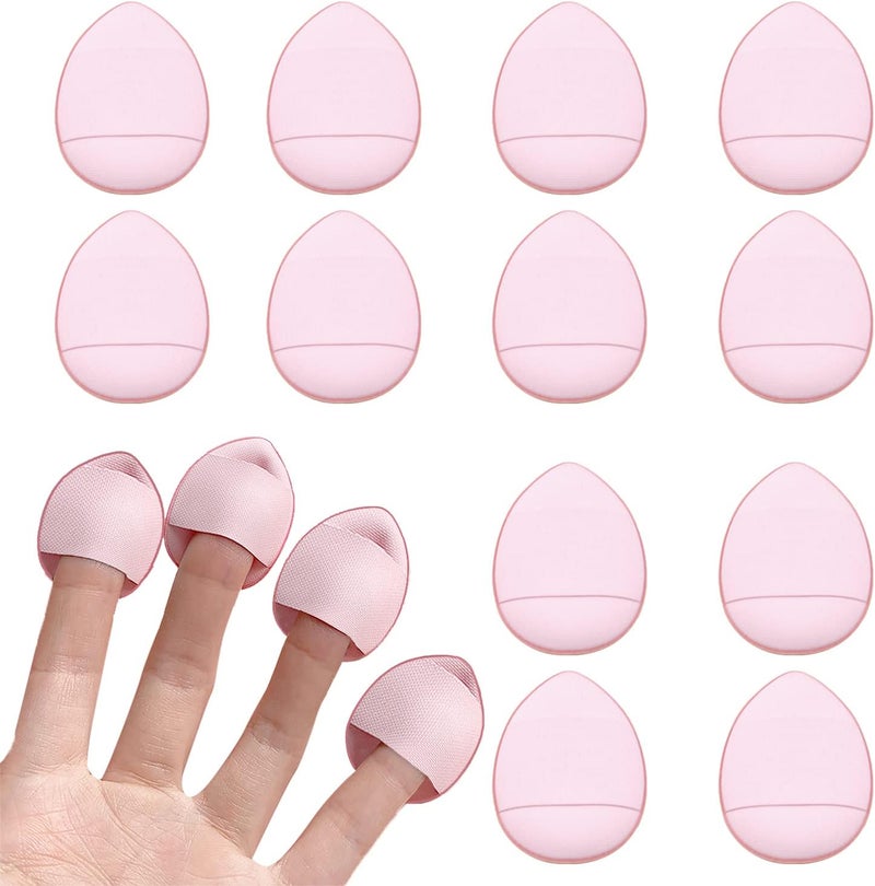 12 Pieces Finger Powder Puff Makeup Mini Powder Puff Soft Powder Puff for Foundation Concealer Cosmetic Foundation Sponge Mineral Powder Wet Dry Makeup Tool Pink