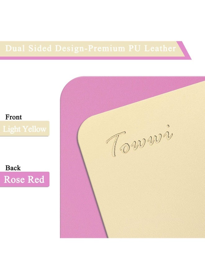 Towwi Dual-Sided Desk Pad 90×43cm Waterproof Leather Desk Mat – Large Mouse & Keyboard Pad, Reversible (Light Yellow / Rose Red) - Image 2