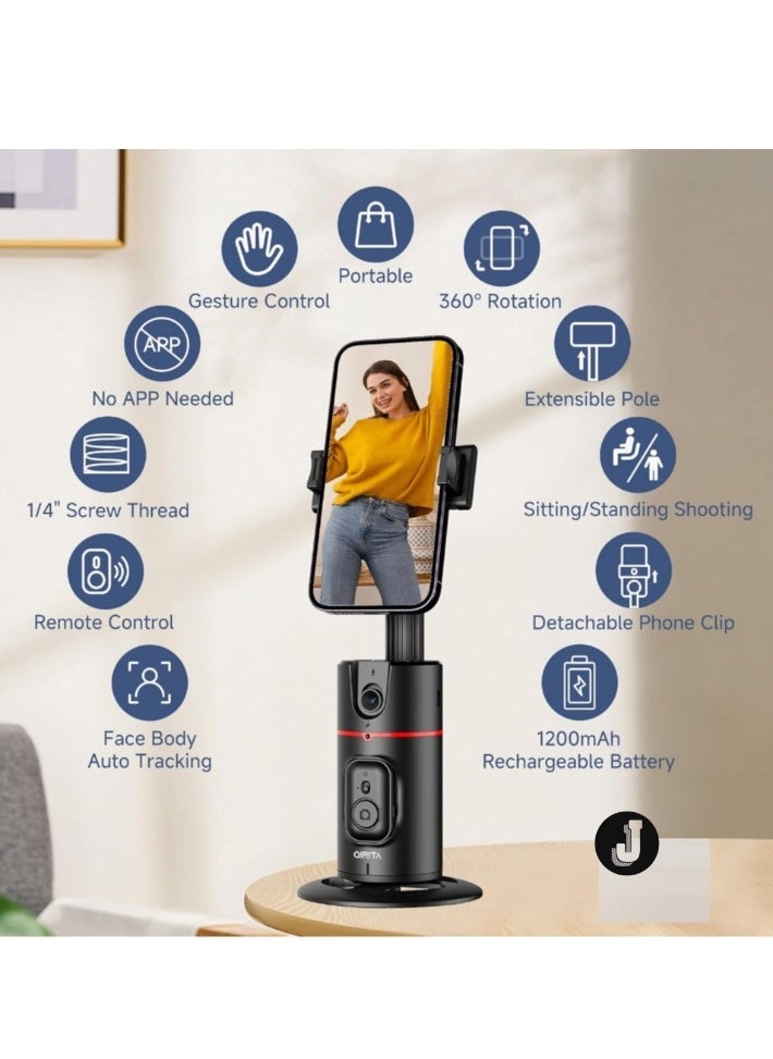 JAJEEK Auto Face Tracking Tripod – Smart 360° Rotation Body Phone Camera Mount for Vlogs & TikTok with Remote, Extendable, Rechargeable (Black), Perfect for Selfies, Live Streaming, and Content Creation - Image 4
