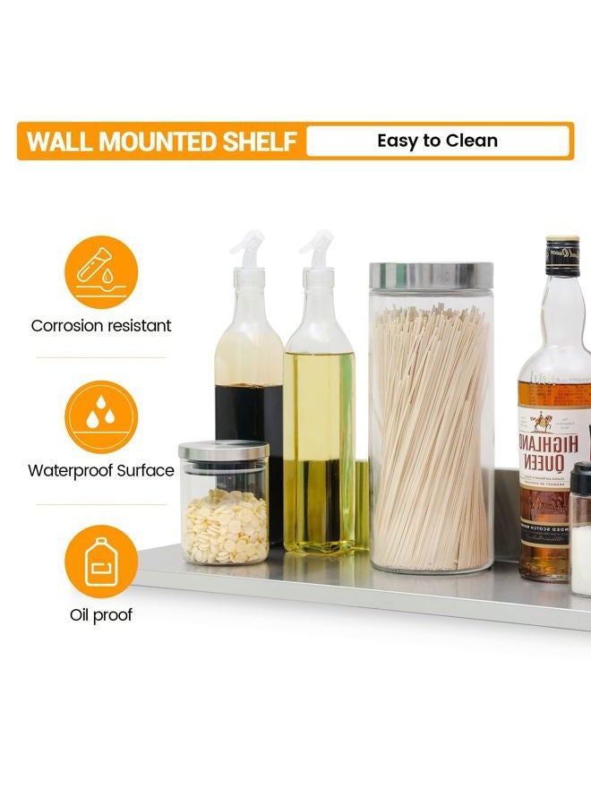 SWOTCATER Stainless Steel Wall Shelf 8.6"x24" 60LB, 2 Packs L-Shaped Commercial Wall Mount Floating Shelving for Kitchen, Restaurant, Home - Image 3