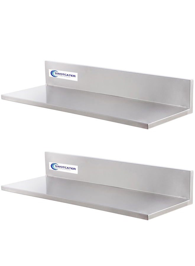 SWOTCATER Stainless Steel Wall Shelf 8.6"x24" 60LB, 2 Packs L-Shaped Commercial Wall Mount Floating Shelving for Kitchen, Restaurant, Home - Image 1