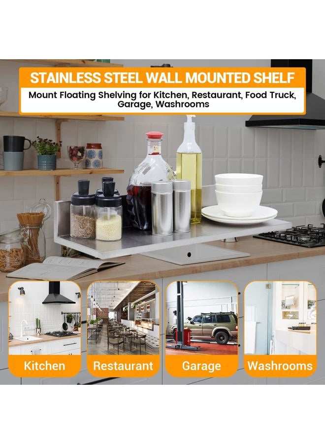 SWOTCATER Stainless Steel Wall Shelf 8.6"x24" 60LB, 2 Packs L-Shaped Commercial Wall Mount Floating Shelving for Kitchen, Restaurant, Home - Image 5