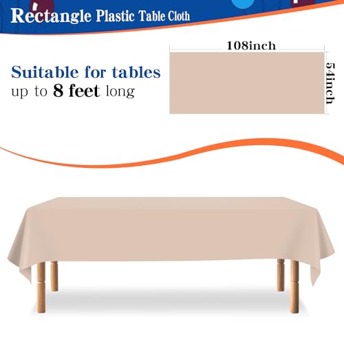 YSYJ 12 Pack Beige 54 x 108 Inch Disposable Plastic Tablecloths Rectangular Table Cloth Plastic Table Cover for Parties - Image 2