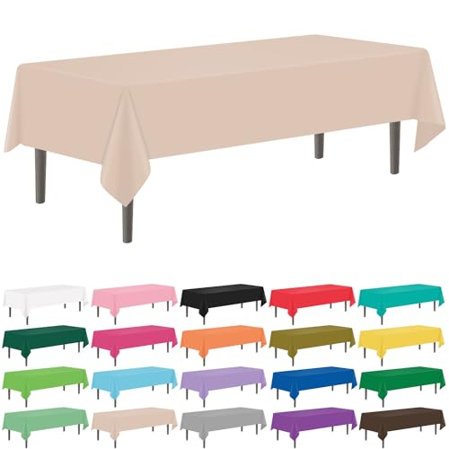 YSYJ 12 Pack Beige 54 x 108 Inch Disposable Plastic Tablecloths Rectangular Table Cloth Plastic Table Cover for Parties - Image 1