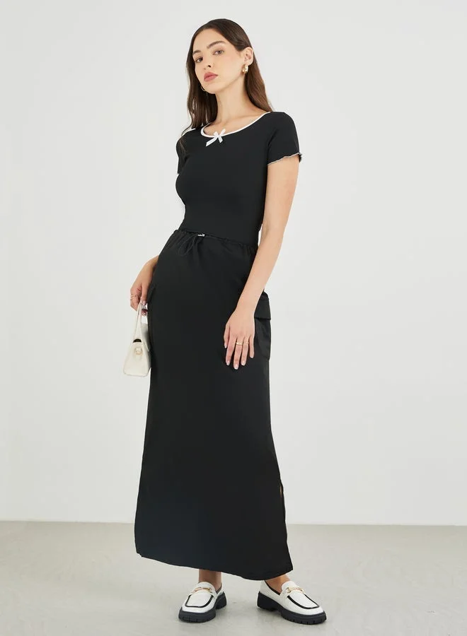 Take Two Ribbed Fitted T-Shirt with Bow Detail