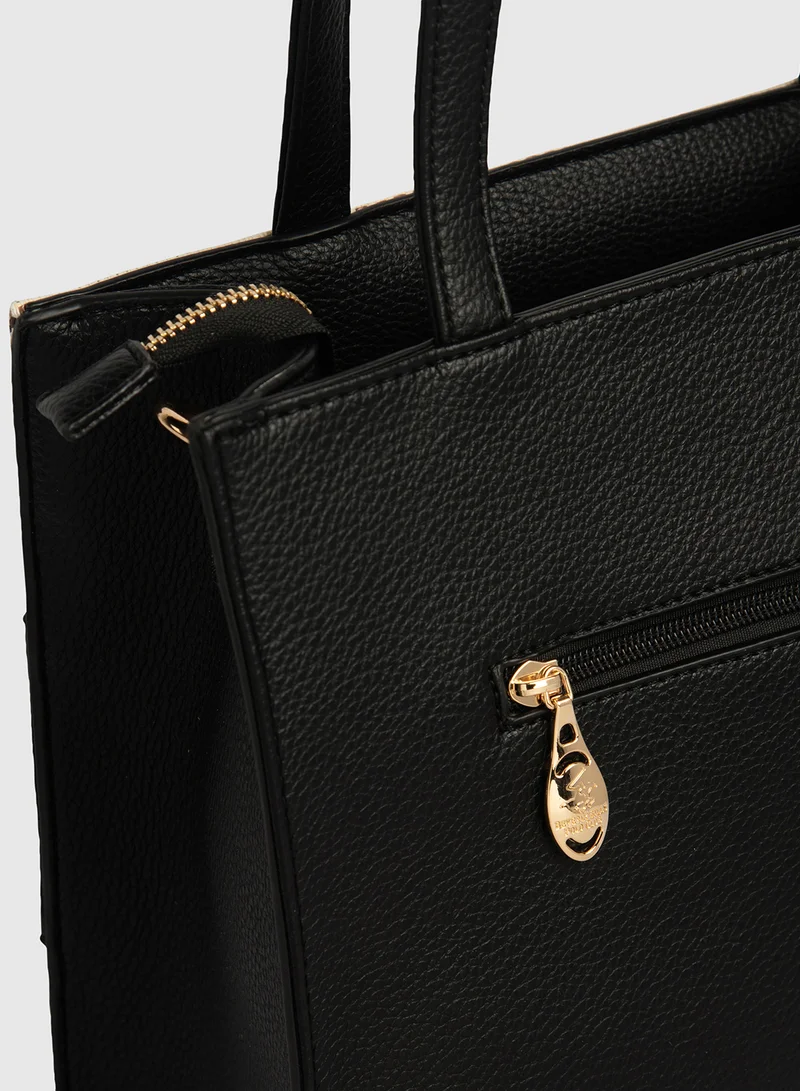 BEVERLY HILLS POLO CLUB Logo Patterned Tote Bag