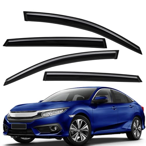 Lightronic Extra Durable OutsideMount Auto Vent Window Visor Fits 20162021 Honda Civic Sedan UV Protection Rain Guard Original Wind Deflector NoDrill Easy Install Dark Smoke 4Pcs
