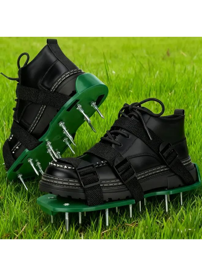 Green Lawn Aeration Shoes Durable Plastic Iron Build For Long Term Outdoor Gardening - Image 2