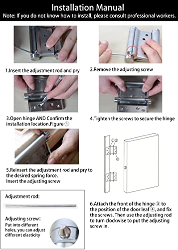 BENERAY 3" Double Action Spring Hinges, Self Closing Door Hinges for Saloon Cafe Pub Swinging Doors, 201 Stainless Steel, Including Pins and Screws, 4-Pack - Image 5