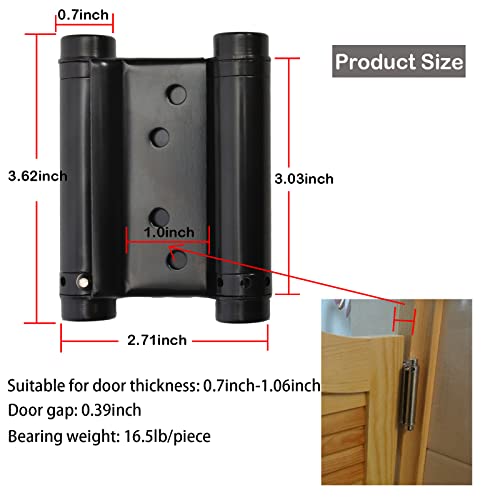 BENERAY 3" Double Action Spring Hinges, Self Closing Door Hinges for Saloon Cafe Pub Swinging Doors, 201 Stainless Steel, Including Pins and Screws, 4-Pack - Image 2