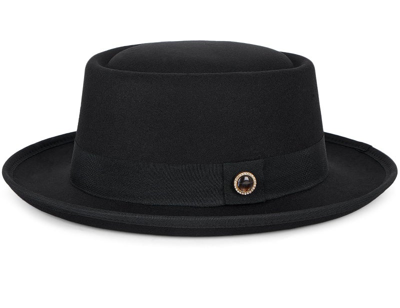 FADACHY Fedora Hats for Men & Women Pork Pie Hat Flat Top Felt Hats Panama Wide Brim Dress Hat, Black Hats, L-XL - Image 1