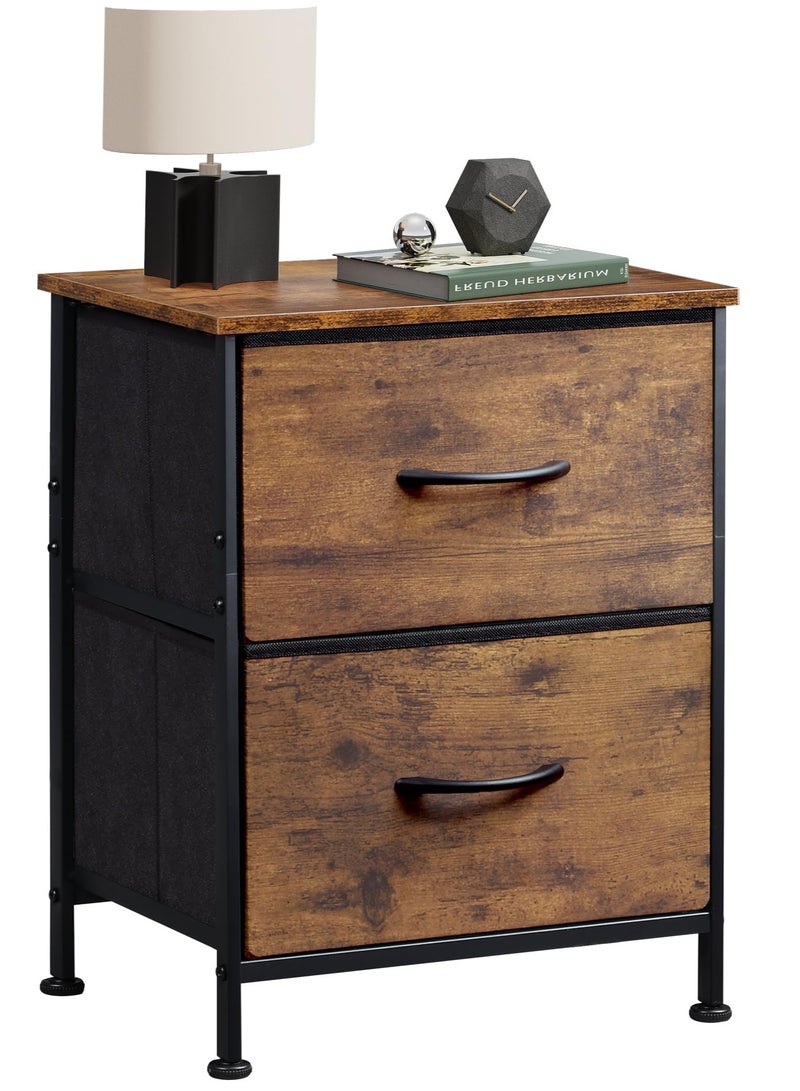 موندا طاولة بجانب السرير مع درجين للتخزين، طاولة جانبية صغيرة بارتفاع 50 سم، أثاث جانبي صغير، خزانة قماشية بسطح خشبي، طاولة جانبية للأطفال، خزانة ملابس صغيرة لغرفة النوم، خزانة ملابس، مدخل، سكن جامعي - Image 1