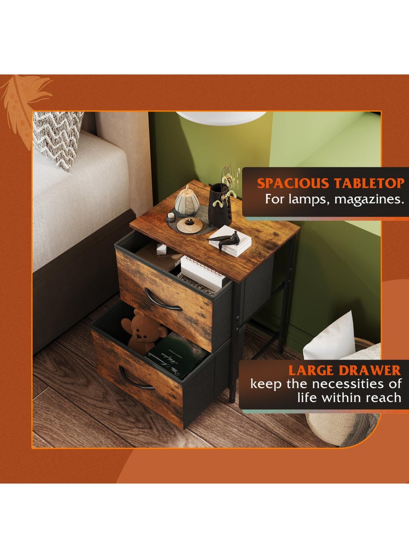 موندا طاولة بجانب السرير مع درجين للتخزين، طاولة جانبية صغيرة بارتفاع 50 سم، أثاث جانبي صغير، خزانة قماشية بسطح خشبي، طاولة جانبية للأطفال، خزانة ملابس صغيرة لغرفة النوم، خزانة ملابس، مدخل، سكن جامعي - Image 5