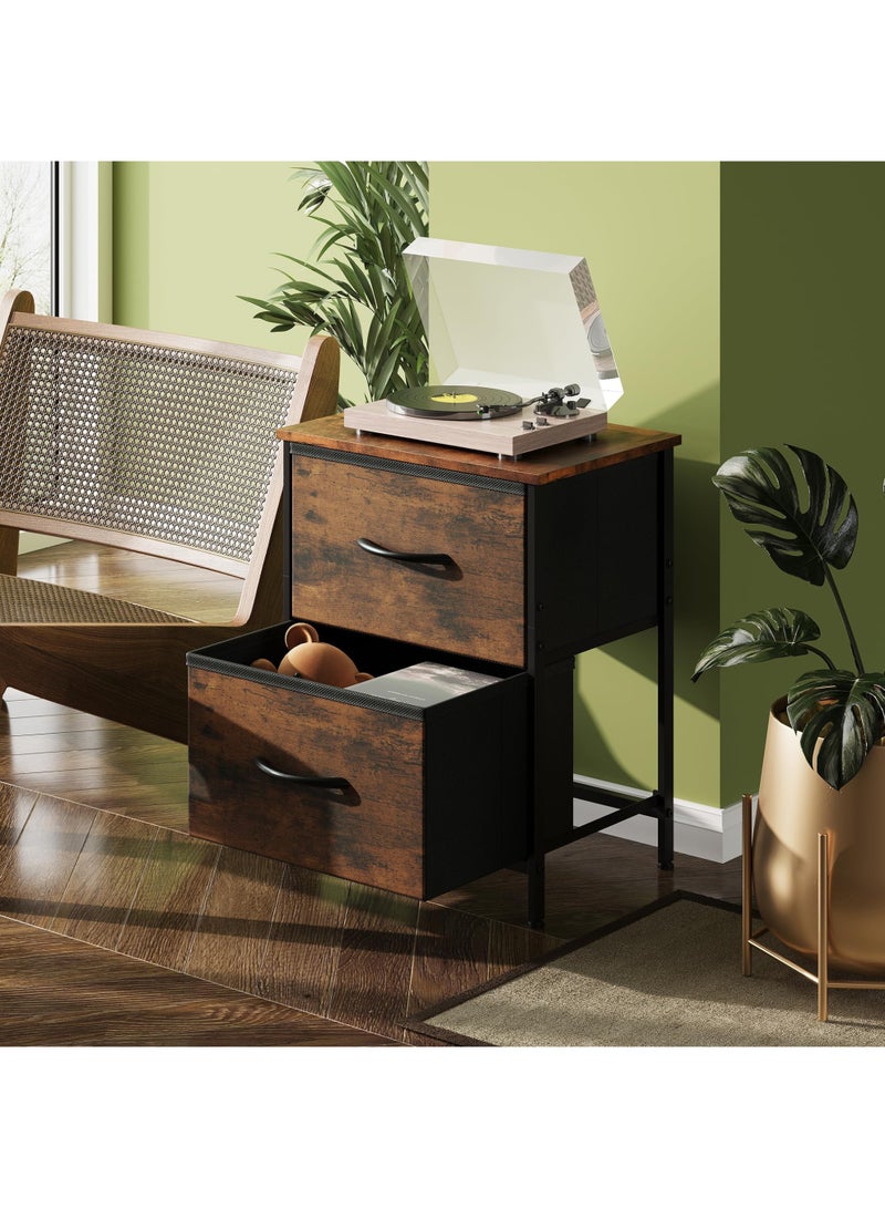 موندا طاولة بجانب السرير مع درجين للتخزين، طاولة جانبية صغيرة بارتفاع 50 سم، أثاث جانبي صغير، خزانة قماشية بسطح خشبي، طاولة جانبية للأطفال، خزانة ملابس صغيرة لغرفة النوم، خزانة ملابس، مدخل، سكن جامعي - Image 4