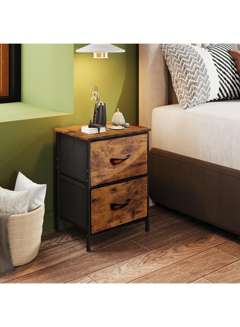 موندا طاولة بجانب السرير مع درجين للتخزين، طاولة جانبية صغيرة بارتفاع 50 سم، أثاث جانبي صغير، خزانة قماشية بسطح خشبي، طاولة جانبية للأطفال، خزانة ملابس صغيرة لغرفة النوم، خزانة ملابس، مدخل، سكن جامعي - Image 2