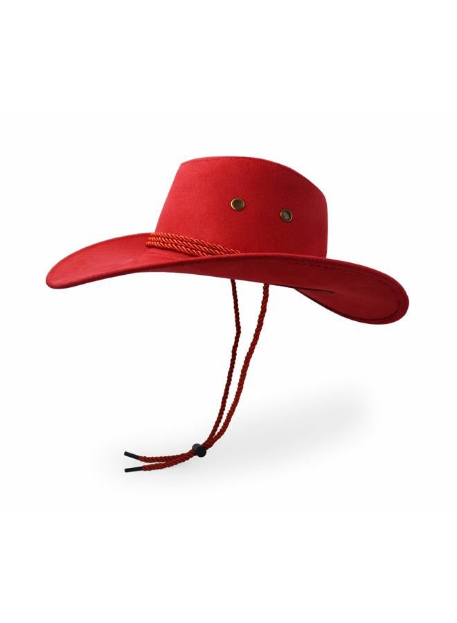 UltraKey Cowboy Hat, Sun Hat Faux Felt Leather Suede Travel Cap Western Hat Outdoor Sun Protect, Red, One size - Image 3
