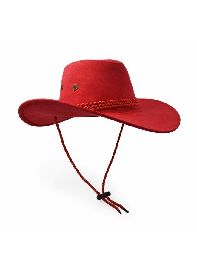 UltraKey Cowboy Hat, Sun Hat Faux Felt Leather Suede Travel Cap Western Hat Outdoor Sun Protect, Red, One size - Image 2