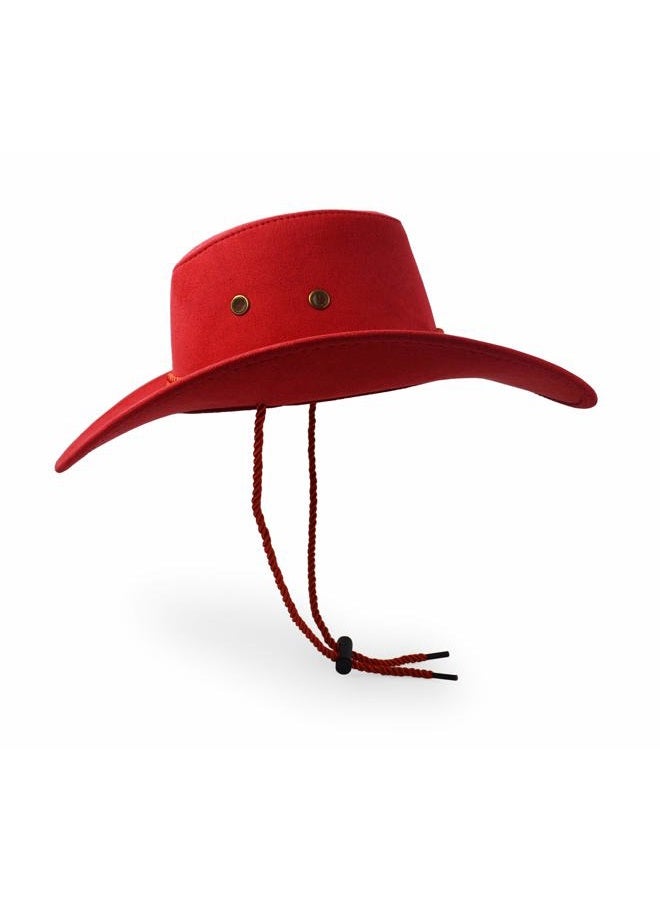 UltraKey Cowboy Hat, Sun Hat Faux Felt Leather Suede Travel Cap Western Hat Outdoor Sun Protect, Red, One size - Image 4