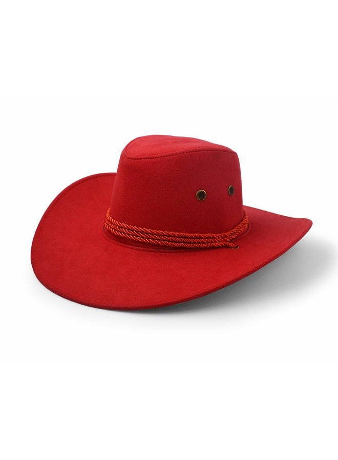 UltraKey Cowboy Hat, Sun Hat Faux Felt Leather Suede Travel Cap Western Hat Outdoor Sun Protect, Red, One size - Image 5