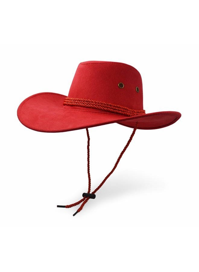 UltraKey Cowboy Hat, Sun Hat Faux Felt Leather Suede Travel Cap Western Hat Outdoor Sun Protect, Red, One size - Image 1