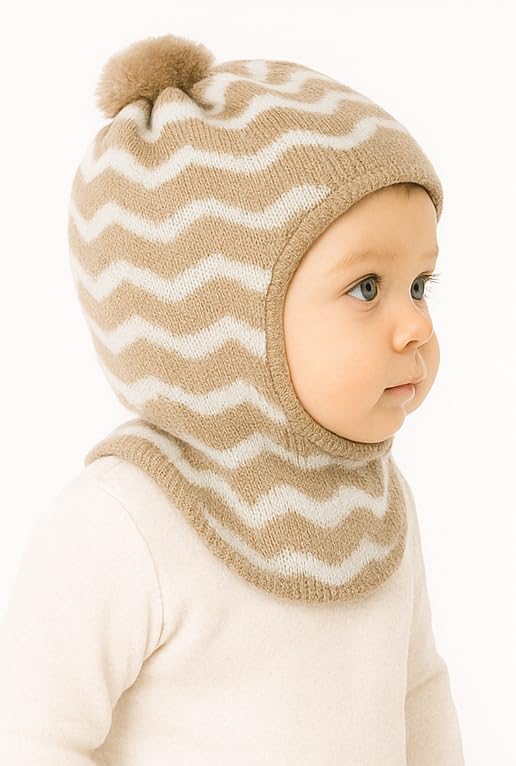 MIKONIKO Woolen Monkey Beanie Cap for Babies – Soft & Warm Winter Cap for Baby Boys & Girls Beige (1-2 Years) - Image 3