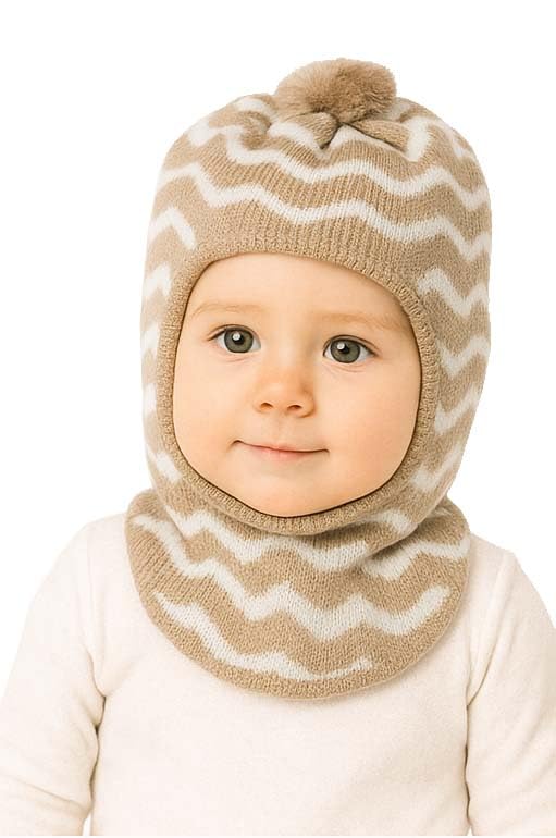 MIKONIKO Woolen Monkey Beanie Cap for Babies – Soft & Warm Winter Cap for Baby Boys & Girls Beige (1-2 Years) - Image 1