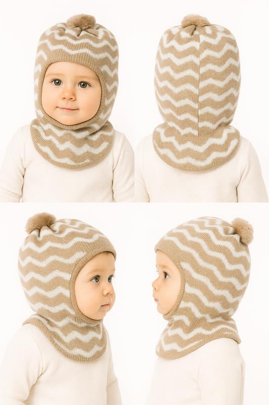 MIKONIKO Woolen Monkey Beanie Cap for Babies – Soft & Warm Winter Cap for Baby Boys & Girls Beige (1-2 Years) - Image 5