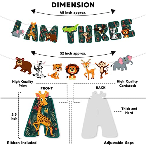 Festiko® 32 Pcs Jungle Theme Banner, Cake & Cupcake Toppers, Swirls with Cutouts, Jungle Theme 3rd Birthday Supplies, Jungle Theme I Am Three Combo Decoration, Jungle Safari Theme Decorations - Image 4
