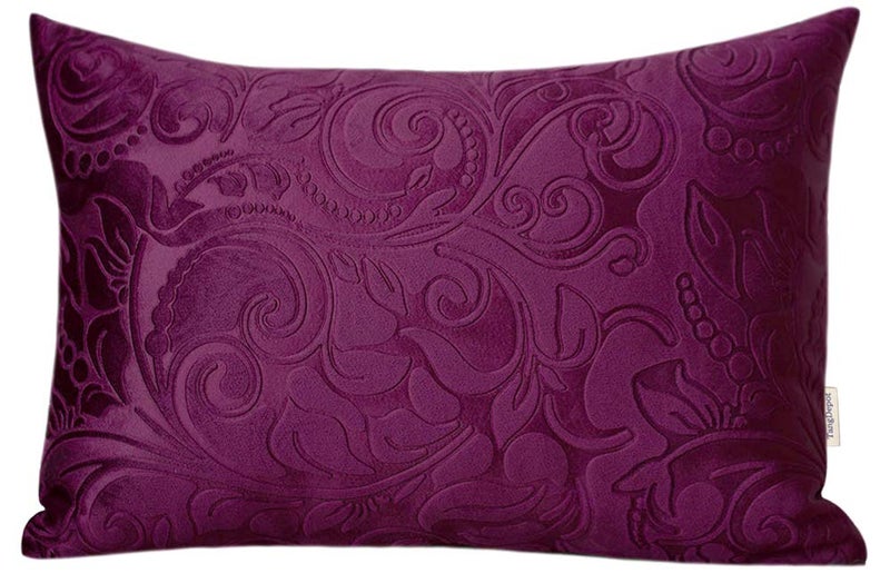 TangDepot Heavy Velvet Embossing Throw Pillow Cover, Classis Floral Anaglyph Velvet Fabric, Lumbar Pillow Cover, Indoor/Outdoor Pillowcase - (12" x 18", C14 Deep Purple) - Image 5