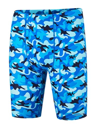 DEVOROPA Boys' Swim Jammers Youth Competitive Swim Team Suit Quick Dry Athletic Swimming Shorts UPF 50+ Wave Pattern M - Image 1
