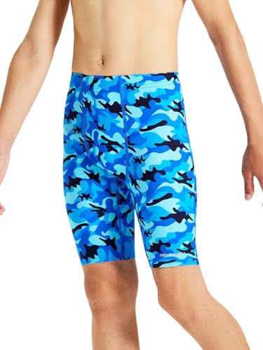 DEVOROPA Boys' Swim Jammers Youth Competitive Swim Team Suit Quick Dry Athletic Swimming Shorts UPF 50+ Wave Pattern M - Image 2