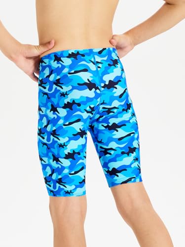 DEVOROPA Boys' Swim Jammers Youth Competitive Swim Team Suit Quick Dry Athletic Swimming Shorts UPF 50+ Wave Pattern M - Image 3