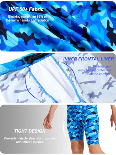 DEVOROPA Boys' Swim Jammers Youth Competitive Swim Team Suit Quick Dry Athletic Swimming Shorts UPF 50+ Wave Pattern M - Image 4