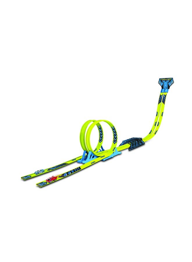 Maisto لعبة تحدي سباق مزدوج سيبرنات المعدنية الطازجة 100 للأطفال من سن 5 سنوات فما فوق مع مجموعة مسار سيارات اللعبة، مجموعة بناء المسار والإكسسوارات - Image 2