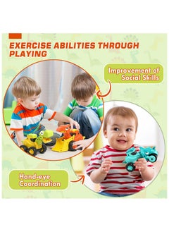 XiuWoo Dinosaur Toys Construction Toys, Pull Back Cars Baby Toys, Press And Go Toy Car, Friction Powered Truck Toy for 1 Year Old Boys  - Image 3