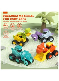 XiuWoo Dinosaur Toys Construction Toys, Pull Back Cars Baby Toys, Press And Go Toy Car, Friction Powered Truck Toy for 1 Year Old Boys  - Image 4