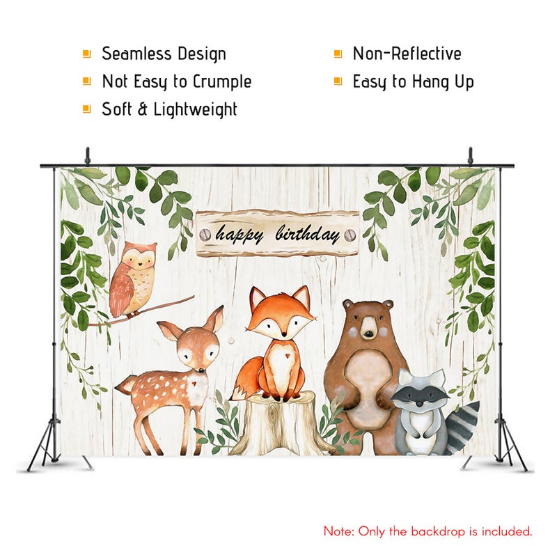 خلفية للتصوير الفوتوغرافي من القماش بطبعة حيوانات وعبارة Happy Birthday متعدد الألوان - Image 3