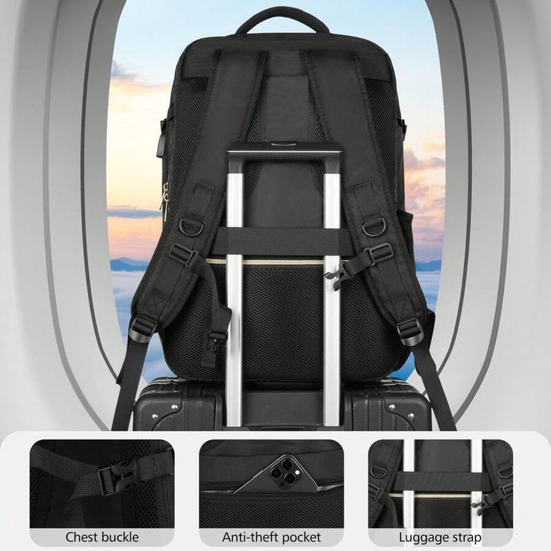 Impulse Vission V2 40L Unisex Water Resistant Travel 4 Compartment Laptop Backpack With USB Charging Port - Office/School/College/Business Bag Fits Up to 16 Inch Laptop (Black) - 1 Year Warranty - Image 4