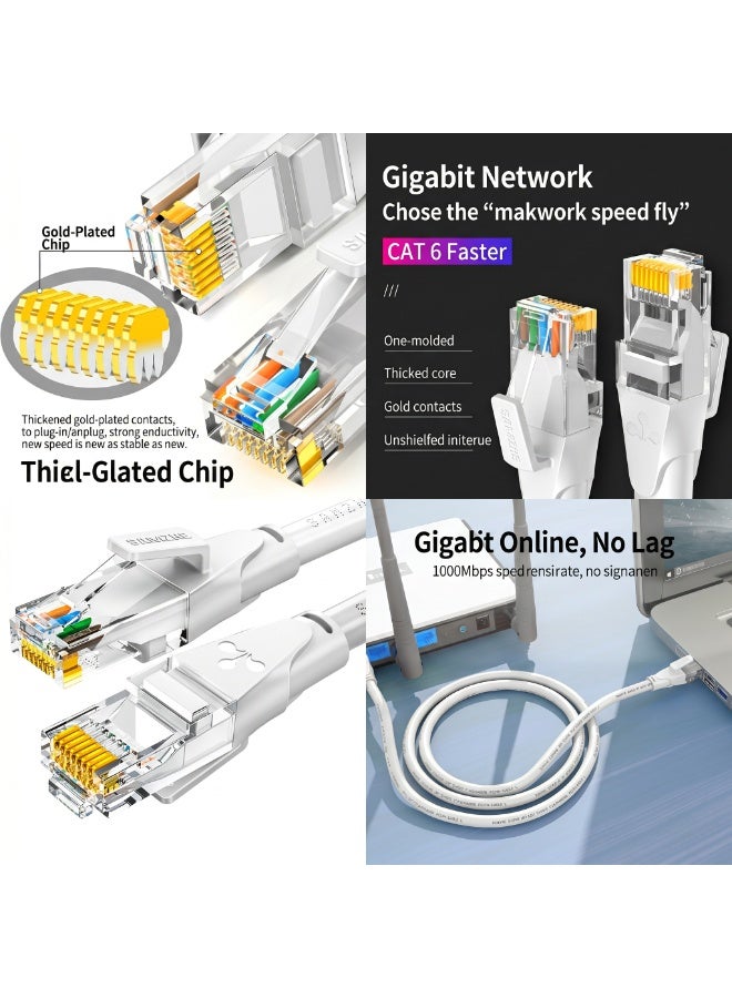 كابل إيثرنت 6 جيجابت، كابل لاسلكي عالي السرعة من نوع RJ45 مع موصلات مطلية بالذهب، توصيل مستقر للألعاب والاستخدام المنزلي والمهني، أبيض - Image 2