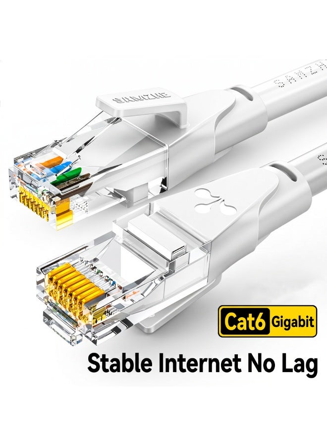 كابل إيثرنت 6 جيجابت، كابل لاسلكي عالي السرعة من نوع RJ45 مع موصلات مطلية بالذهب، توصيل مستقر للألعاب والاستخدام المنزلي والمهني، أبيض - Image 1