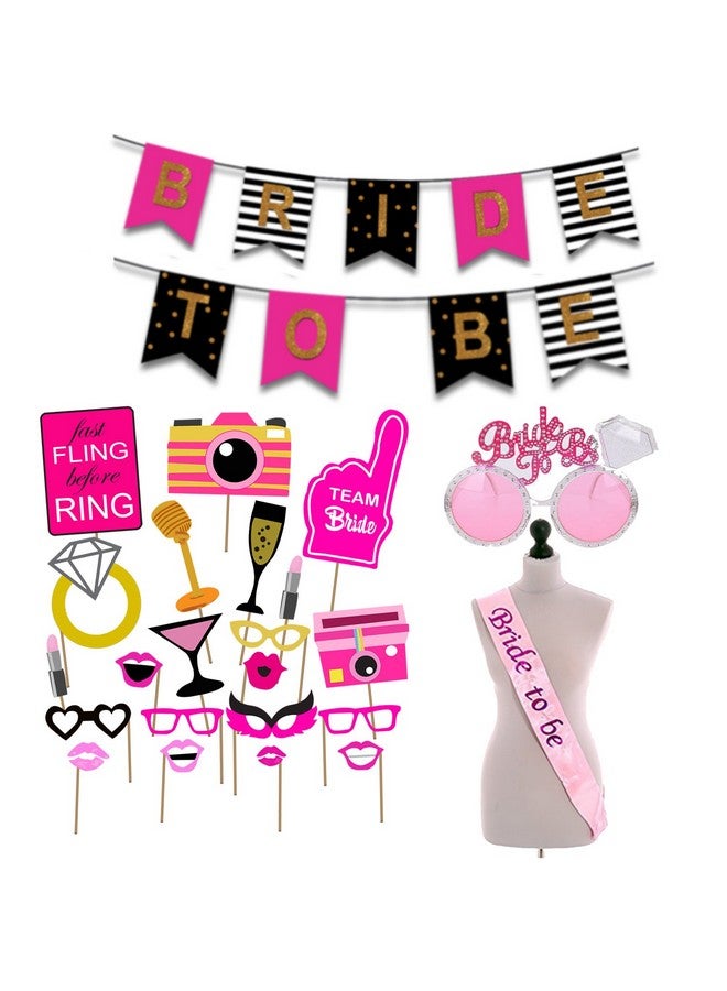 بارتي بروبس مجموعة ديكورات حفلات توديع العزوبية للعروس من بارتي بروبس - ٢٤ قطعة | مجموعة ديكورات حفلات توديع العزوبية | زينة حفلات توديع العزوبية للعروس | وشاح | لافتة - Image 1