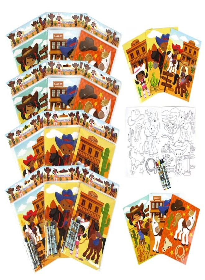 TINYMILLS Western Black Cowboys and Cowgirls Coloring Books for Kids with 12 Coloring Books and 48 Crayons Western Party Favors, Goody Bag Filler - Image 1
