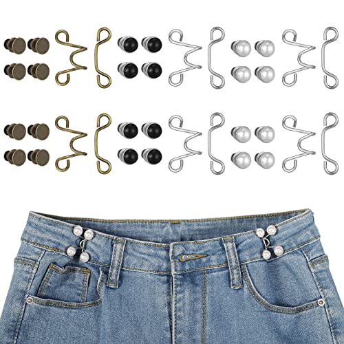 XINRUI 36 Pieces Pant Waist Tightener Adjustable Jean Buttons Pins for Loose Jeans No Sewing Required Jean Buttons Waistband Extenders Pants Clips Fit Instant Button